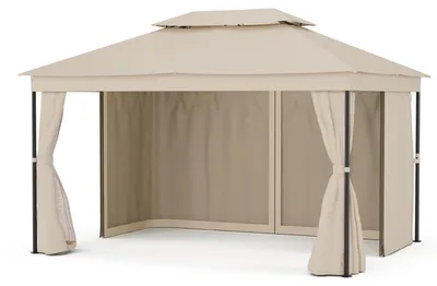 Obrázek produktu pro Blumfeldt Mondo Dual Pavilion 3x4 - dvojitá střecha a sítě proti komárům, nerezavějící kovový rám, střecha odolná vůči povětrnostním vlivům, zahradní altán, béžový
