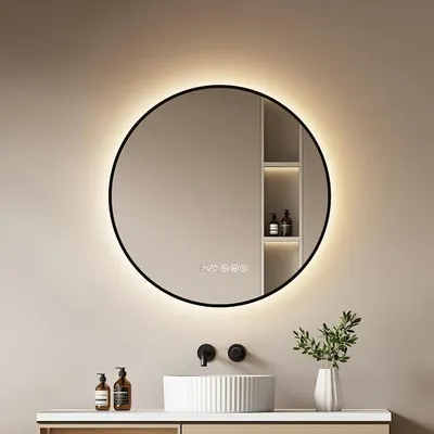 Imagen del producto de Espejo de baño con iluminación, forma redonda, 80 cm de diámetro, color , con 3 opciones de luz