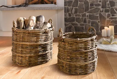 Produktbild von Frank Flechtwaren Weidenkorb Rebenholz 2er Set 331145 rustikaler Universalkorb Rattan Übertopf