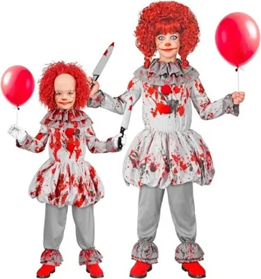 Immagine prodotto di Costume da "clown dell'orrore vintage" per bambini, grigio con schizzi di sangue Taglia: 140