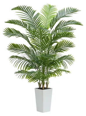 Image de Palmier artificiel de 180 cm de haut, plante artificielle réaliste, plante artificielle dans un grand pot blanc, palmier Areca pour le salon, le balcon, la chambre à coucher, le bureau, plante artificielle