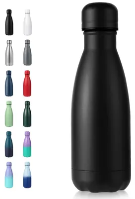 Produktbild von Trinkflasche Kinder 350ml, doppelwandig vakuumisoliert, Edelstahl, auslaufsicher, BPA-frei, Schwarz