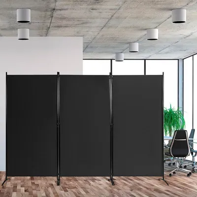 Productafbeelding van Drie-panelige scheidingswand met verstelbare voetjes, stevige scharnieren en een stalen basis, zwart
