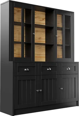 Image de OKWISH Vitrine moderne avec tiroirs, buffet haut avec dispositif anti-basculement, meuble de rangement pour cuisine, salon ou salle à manger, blanc