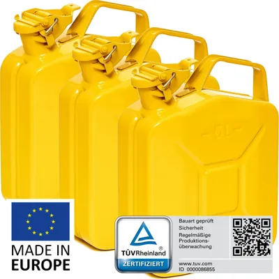 Produktbild von BW® Kraftstoffkanister Metall Benzinkanister 3x 5 Liter - Gelb RAL 1018 - UN-Zulassung - Hergestellt in Europa