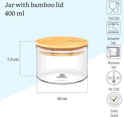 Zdjęcie produktu dla Wilmax 3-częściowy szklany słoik z bambusową pokrywką WL-888501/A
