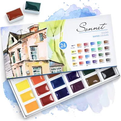 Produktbild von Sonnet Aquarellfarbkasten Set - 24 kräftige Studio Aquarellfarben - Hochwertige Künstler-Aquarelle von Nevskaya Palitra