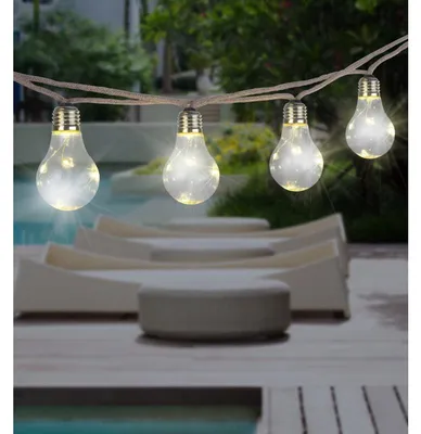 Produktbild von Globo Lighting Solar-Lichterkette Kunststoff amber, braun, Druckschalter, Akku inkludiert AA 600mAh 1.2V, IP44, LxBxH: 5700x60x106mm, Distanz zwischen LEDs 300mm, Anzahl Leuchtmittel (Lichterkette) 10, Länge Zuleitungskabel 3000mm, inkl. 50x LED 0.06W 3.2V, 3200K