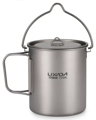 Obrázek produktu pro Ultralehký titanový hrnec 750 ml Přenosný titanový hrnek na vodu s víkem a skládací rukojetí Venkovní kempování Vaření Piknik