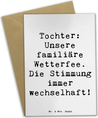 Produktbild von Mr. & Mrs. Panda Klappkarte Spruch Tochter Wetterfee - Weiß - Geschenk, Stimmung, Glückwunschkarte, Handarbeit, Familie, Einfallsreichtum, weihnachtskarten, Grußkarte