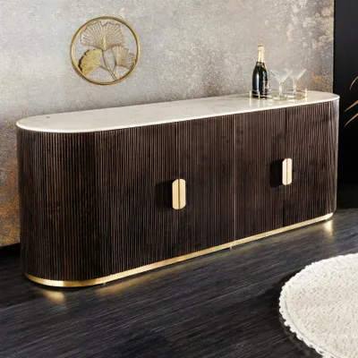 Produktbild von riess-ambiente Sideboard GATSBY 140cm braun weiß gold massives Mangoholz Marmorplatte Metall