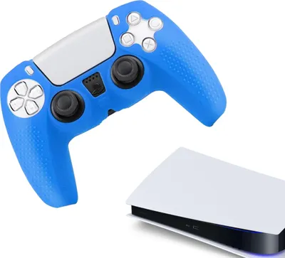 Immagine prodotto di Custodie e skin per PS5, PlayStation 5 - Custodia per videogiochi ad alte prestazioni - Coperture morbide - Accessori per controller antiscivolo - Grip blu