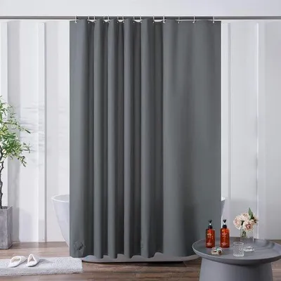 Produktbild von Ibenzoa® Duschvorhang wasserabweisend & schimmelbeständig, dunkelgrau, 200 x 200 cm extra lang für Badewanne & Dusche, steinbesetzter Saum, 12 Ringe