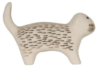 Image de Clayre & Eef Bouton de porte Chat 8x4x5 cm Blanc Doré Céramique