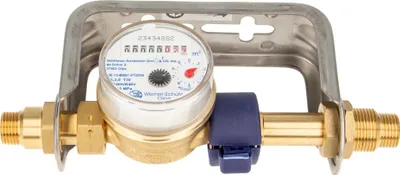 Produktbild von Einstrahlzähler ETK Kombi-Set (Kaltwasser) bis 30 Grad Länge 80 mm, inkl. Bügel 1/2 Zoll Edelstahl, Plombierschelle