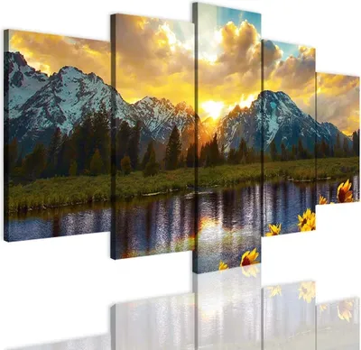 Produktbild von Set Leinwandbilder für das Wohnzimmer Großes Bild Landschaft See Berge 50x100