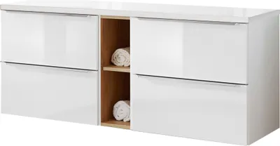 Produktbild von Waschtisch 141cm mit 4 Auszügen TOSKANA-56 in Hochglanz weiß B/H/T ca. 141/59,5/46 cm
