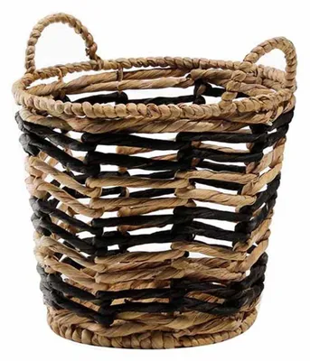 Produktbild von CALICOSY - Wasserschilf zweifarbiger runder Korb mit geometrischem Muster - 30 x 34 cm
