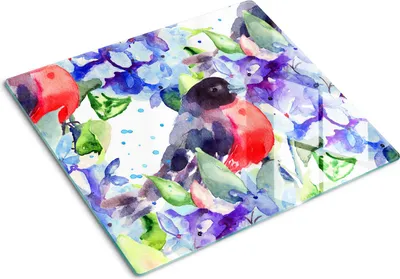 Obrázok produktu pre Sklenená ochranná doska – Kryt varnej dosky – Kryt na indukčnú dosku – 60x52 cm – Rýchle čistenie – Tvrdené sklo – Vták a kvety