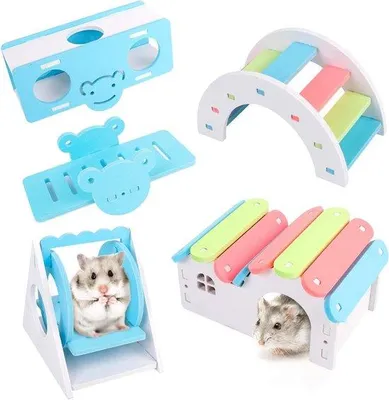 Imagen del producto de Juego interactivo para animales pequeños, con columpio y puente de arcoíris