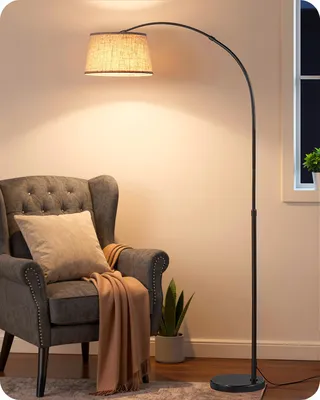 Zdjęcie produktu dla Lampa podłogowa EDISHINE z regulacją jasności do salonu, lampa łukowa o wysokości regulowanej w zakresie 143–176 cm, z obrotową głowicą, z magnetycznym pilotem