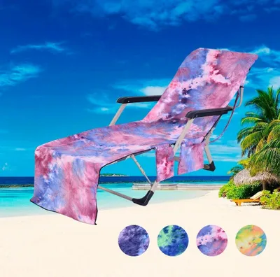 Obrázek produktu pro Plážové lehátko ručník Lounge Chair Cover, přenosný kryt na plážový ručník z mikrovlákna, s 2 bočními kapsami, pro dovolenou, opalování（Violet）