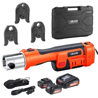 Produktbild von VEVOR Rohrpresswerkzeug, 18V elektrisches Rohrverpresswerkzeug mit V15, V22, V28 Backen für Edelstahlrohre, 32KN Presswerkzeug-Set mit 2 Stück 4AH Batterien, Schnellladegerät & Tragetasche