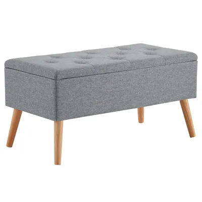 Produktbild von Theo&Cleo Sitzbank Sitztruhe Samt Hocker mit Stauraum, Aufbewahrungsbox Fußbank Polsterbank aus samt Holzbeine,79.5 x 39.5 x 40cm(Graues Leinen)