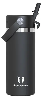 Produktbild von Sparrow Kinder Trinkflasche Edelstahl 500ml Thermosflasche mit Strohhalm