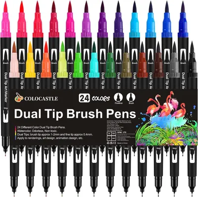 Produktbild von Farbmarker, Filzstifte, Pinselstifte, 24 Farben – Aquarell-Marker für Bullet Journal