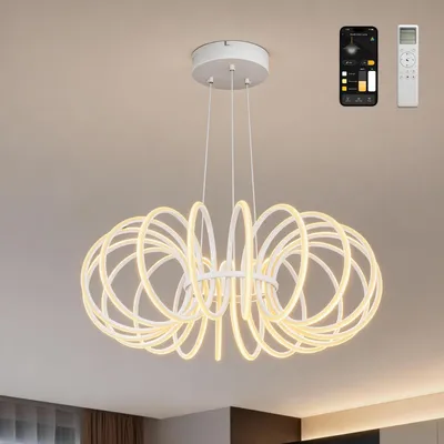 Produktbild von Mai & Mai Pendelleuchte Esstisch, 61cm LED Moderne Hängelampe Sandweiß stufenlos dimmbar 3000K–6000K höhenverstellbare mit Fernbedienung Alivetta25034