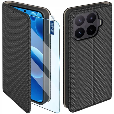 Image de Étui rabattable pour Xiaomi 17T Pro, avec fermeture, de couleur noire + film de protection d'écran en verre trempé 9H
