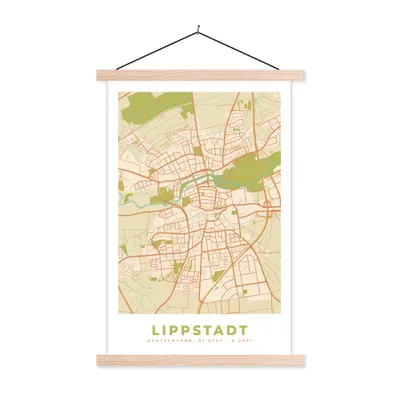 Produktbild von MuchoWow® Textilposter Karte - Jahrgang - Lippstadt - Karte 40x60 cm mit holzfarbenen Rahmen - Poster