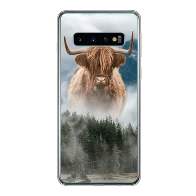 Produktbild von MuchoWow® Handyhülle Schutzhülle Hülle für Samsung Galaxy S10 Schottische Highlander - Kühe - Nebel Silikon Softcase Handy Hülle - Handytasche