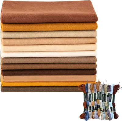 Obrázok produktu pre Plstená látka súprava 12 rolí hnedá, 20 x 90 cm, 1 mm, s vyšívacou niťou, na tvorenie