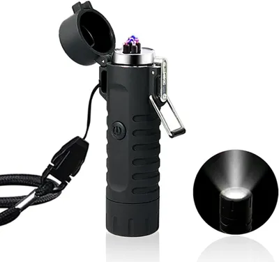 Produktbild von Elektrischer Feuerzeug mit LED, tragbare Outdoor-Taschenlampe – Plasma-Feuerzeug, winddicht – USB-wiederaufladbar – Campinglaterne
