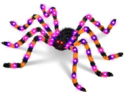 Produktbild von Halloween Riesenspinne 125 cm, leuchtende Spinne mit Fernbedienung, 8 Lichtmodi und lila LED, für Garten, Terrasse und Halloween Party
