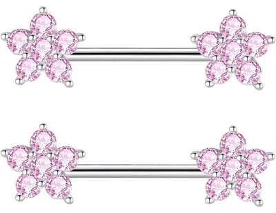 Produktbild von Brustwarzenpiercing 14mm Stablänge Chirurgenstahl Rosa 2 Stück