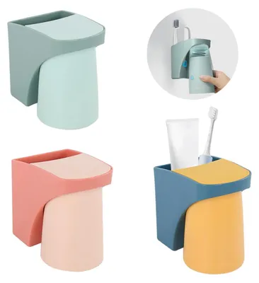 Produktbild von 3PCS Zahnbürstenbecherhalter, Elektrischer Zahnbürstenhalter Ohne Bohren, Wandzahnbürstenbecher Set mit Magnetischem Becher, Zahnputzbecher Kunststoff für Familie Kinder Badezimmer