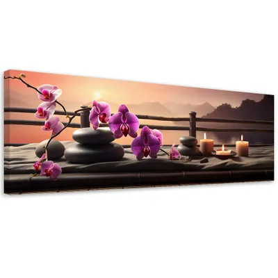 Produktbild von Leinwandbild Steine Orientalische Orchidee 150x50 Feeby Rosa bild für die wand bereit zum aufhängen