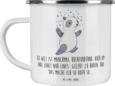Produktbild von Mr. & Mrs. Panda Pott Panda Bipolar - Weiß - Geschenk, Campingbecher, Emaille Tasse, Blechtasse, Bipolare Störung, Campingtasse, Teetasse