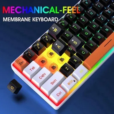 Obrázek produktu pro 60% mechanická klávesnice pro hraní (63 kláves, bílá, černá, oranžová)
