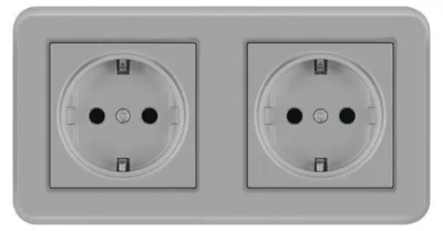 Produktbild von Techstar® TS-PC Einbaudoppelsteckdose für die Wand, 110-250V, 16A, feuerfest, 80x151mm, Grau