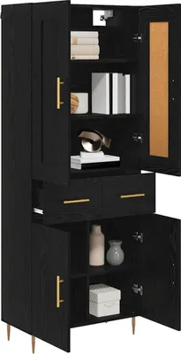Obrázok produktu pre vidaXL Highboard čierny dubový vzhľad 69,5 x 34 x 180 cm materiál na báze dreva