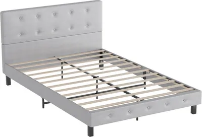 Produktbild von Jopassy Bettgestell hohes Kopfteil robustes Bettgestell Maximale Tragfähigkeit 350 kg für Schlafzimmerbett Stoff in grau 140*200CM