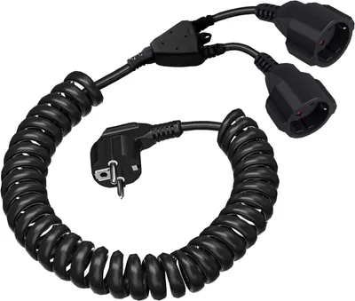 Produktbild von Verlängerungskabel – Geerdete Spiralkabelverlängerung – 0,6 m bis 2 m – Max. IP20, Spiralkabel H05VV-F 3G – 1 mm² – 250 V – Schwarz