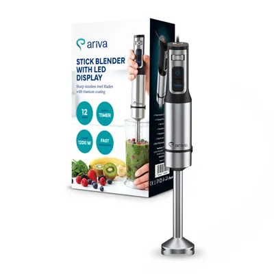Produktbild von Stabmixer ariva 1200W mit LED-Display & Timer, Pürierstab mit Titan-Klingen, 12 Geschwindigkeitsstufen + TURBO, Edelstahl Mixfuß, Schwarz/Silber