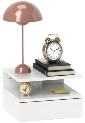 Immagine prodotto di Comodino Sospeso per Camera da Letto con Cassetto e Mensola in Legno, 35x32x22.5cm, Bianco
