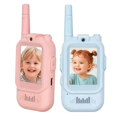 Produktbild von 2er-Pack wiederaufladbare Video-Walkie-Talkies für Kinder – Display, Stimmverzerrer, für drinnen und draußen, für Jungen und Mädchen von 3–12 Jahren