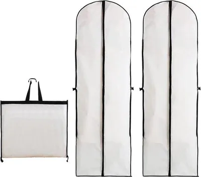 Obrázek produktu pro Voděodolné látkové tašky na svatební šaty – 2 ks – 60 x 180 cm – dlouhé – na zip – tašky na šaty – ochranná fólie – látkové tašky